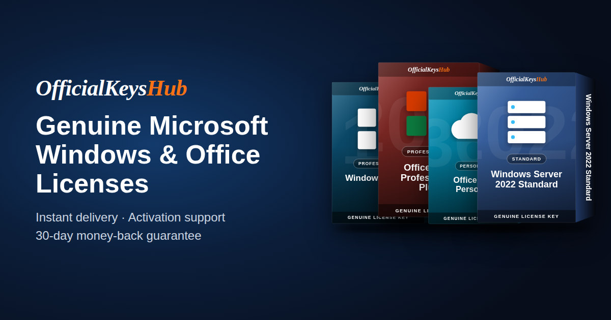 GenuineKeys365 — genuine Windows and Office license boxes with instant delivery, activation support and a 30-day money-back guarantee